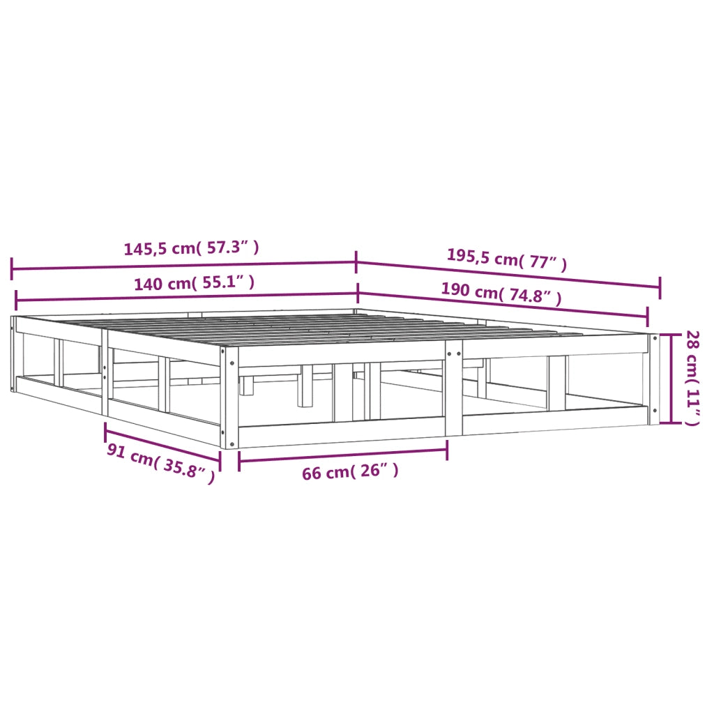Giroletto-Struttura Letto Bianco 140x190 cm in Legno Massello 364578