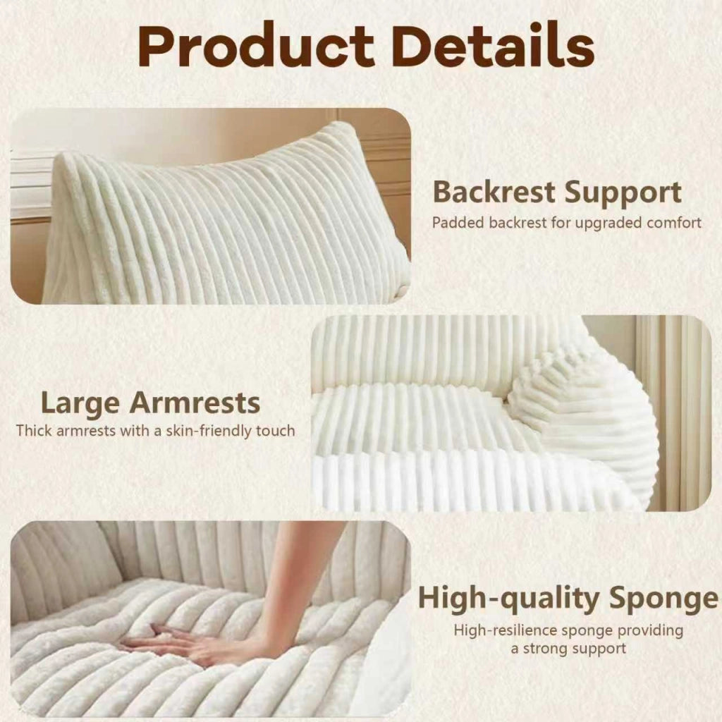 Chaise longue con pouf - supporto ergonomico a 5 zone - in flanella - bianco