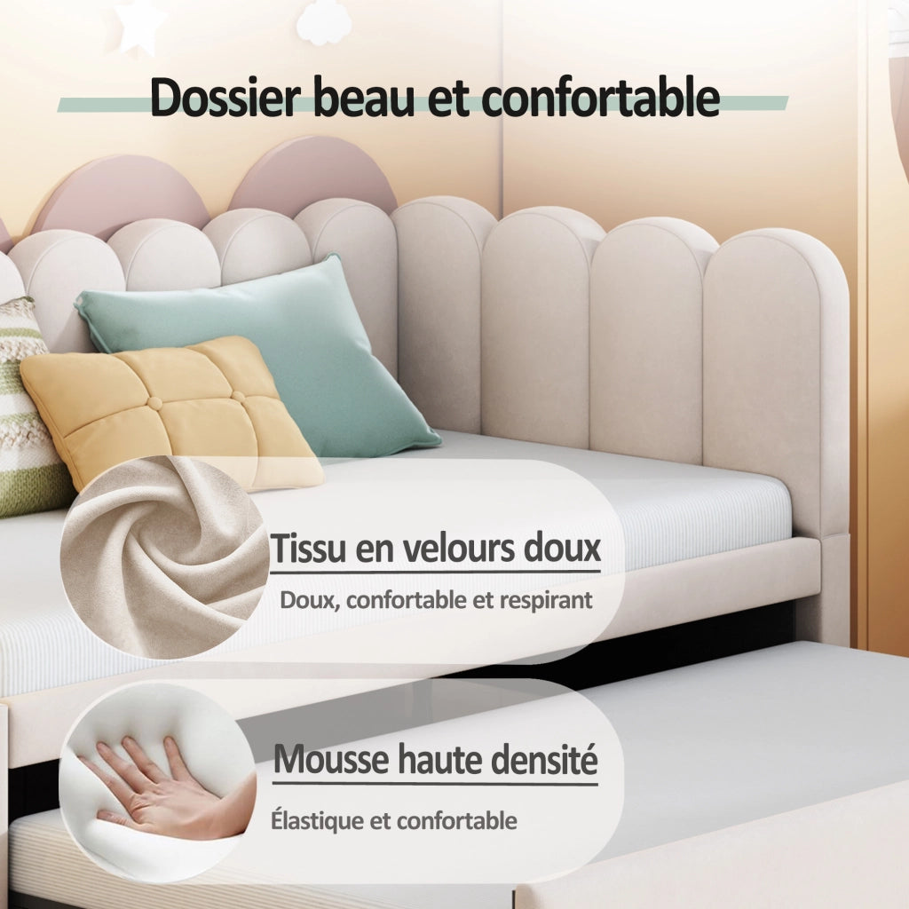 divano letto imbottito beige 90 x 200 cm
