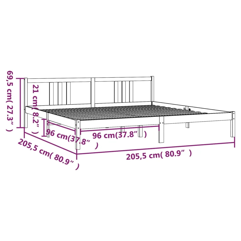 Letto matrimoniale | Letto per adulti | Giroletto Grigio in Legno Massello 200x200 cm