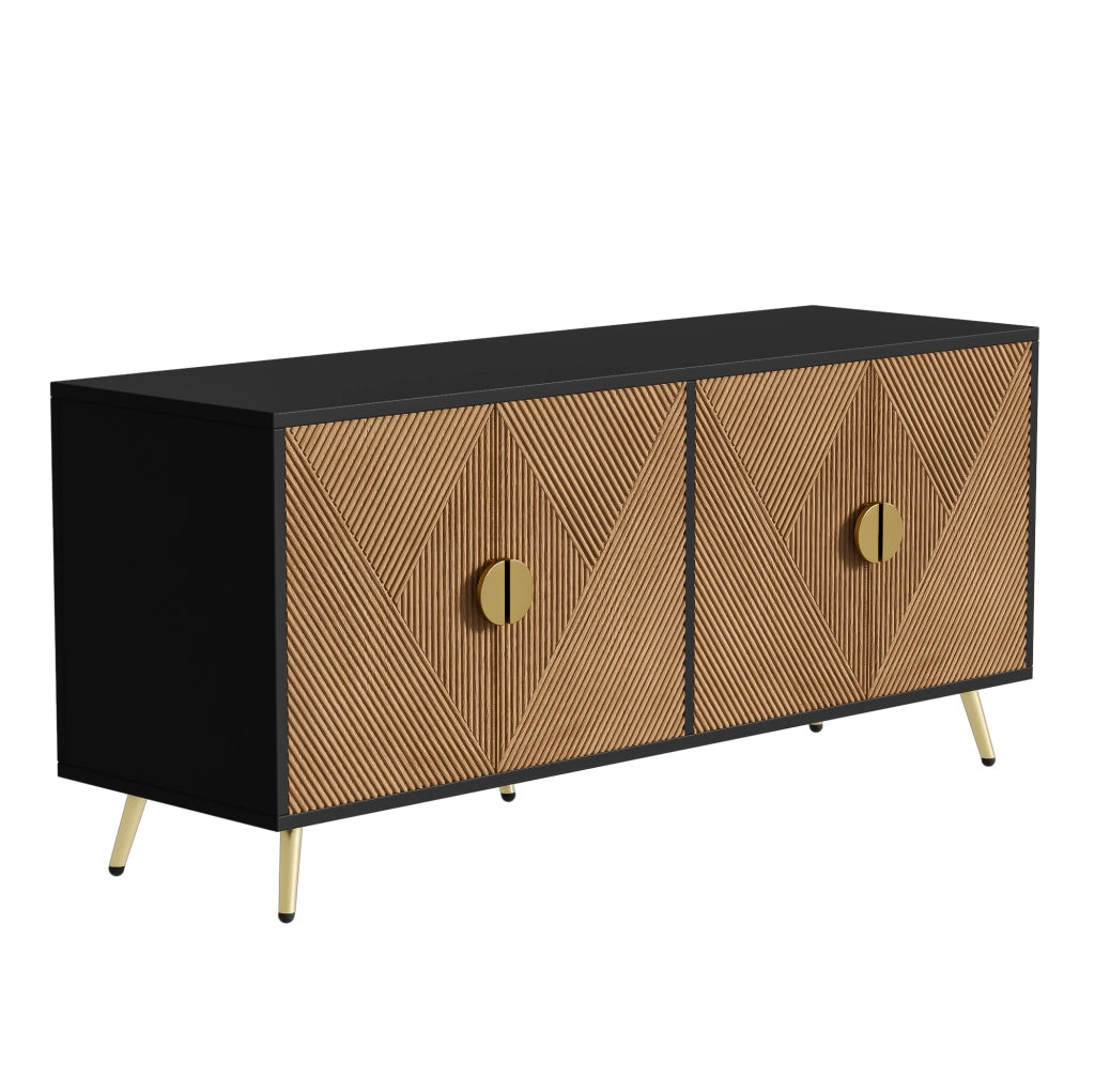 Sideboard 160 cm in MDF e PB con 4 porte, maniglie dorate spazzolate e gambe lucide oro