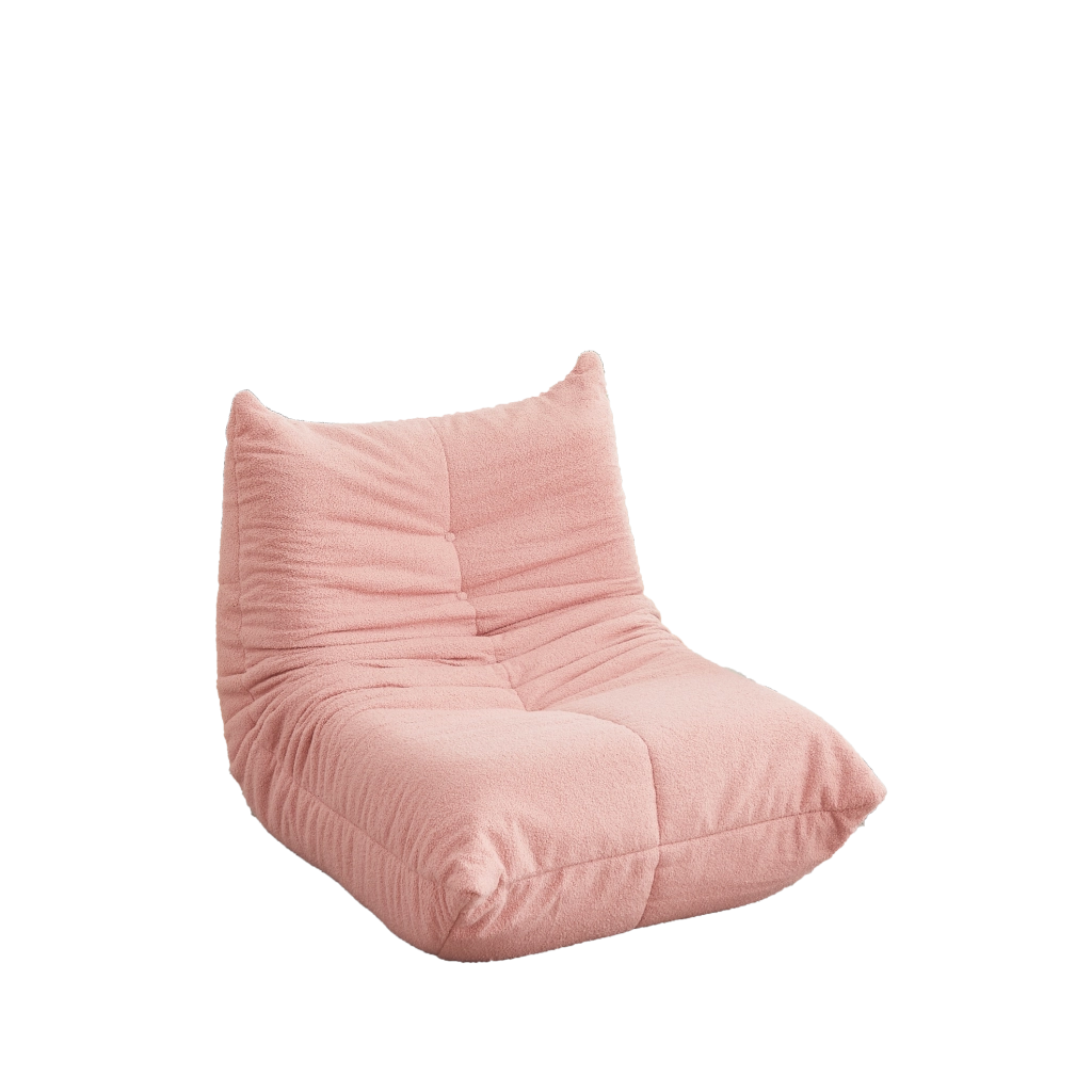 Poltrona da pavimento ULEVR 97 cm in tessuto teddy rosa, imbottita in schiuma elastica, design con bottoni