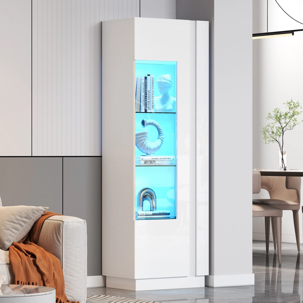 Vetrina da soggiorno con porta in acrilico trasparente LED via app bianca 60 × 40 × 180 cm