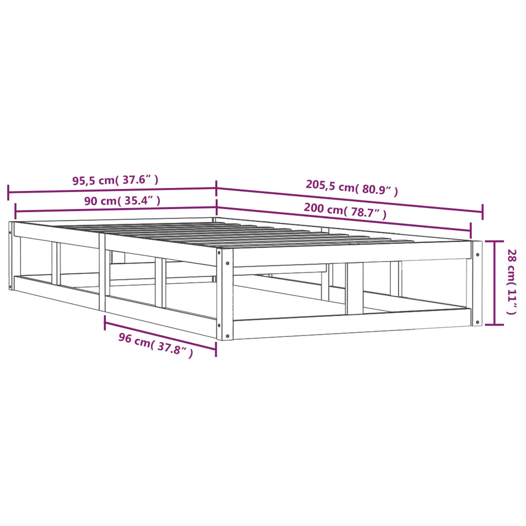 Giroletto-Struttura Letto Bianco 90x200 cm in Legno Massello 237224