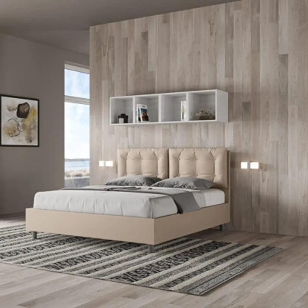 Letto matrimoniale contenitore imbottito 160x210 similpelle tortora Annalisa