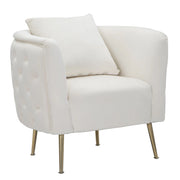 Poltrona Bucarest in velluto crema con braccioli capitonne e gambe oro 76x74x73 cm