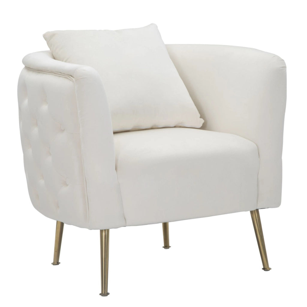 Poltrona Bucarest in velluto crema con braccioli capitonne e gambe oro 76x74x73 cm