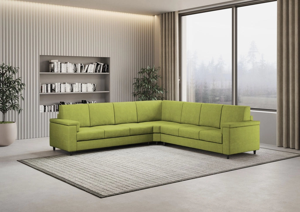 Divano Angolare 7 Posti 286x286x85 cm Marrak in Tessuto Verde