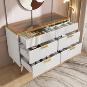 Comò con 6 cassetti e divisori rimovibili vetro marrone e metallo bianco 120 × 40 × 76 cm