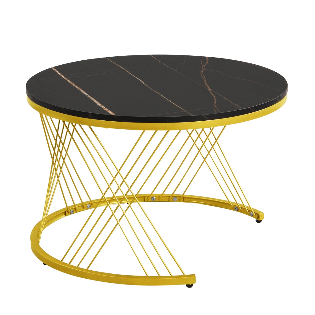 Set di 2 tavolini da caff¨¨ componibili in MDF bianco e oro con cassetto