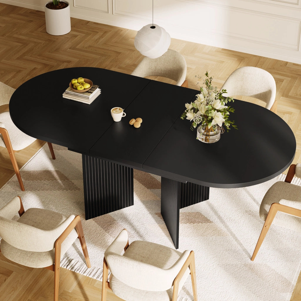 Tavolo allungabile con piano telescopico e gambe scanalate, per cucina e soggiorno, in MDF nero, 120-160 × 80 × 75 cm