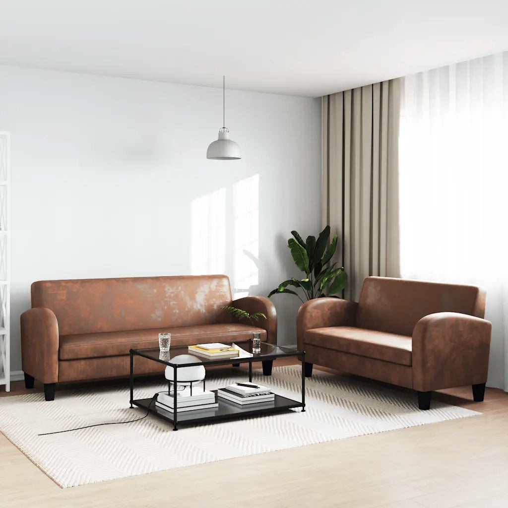 Set Divani 2 pz in Camoscio Artificiale Marrone 275226