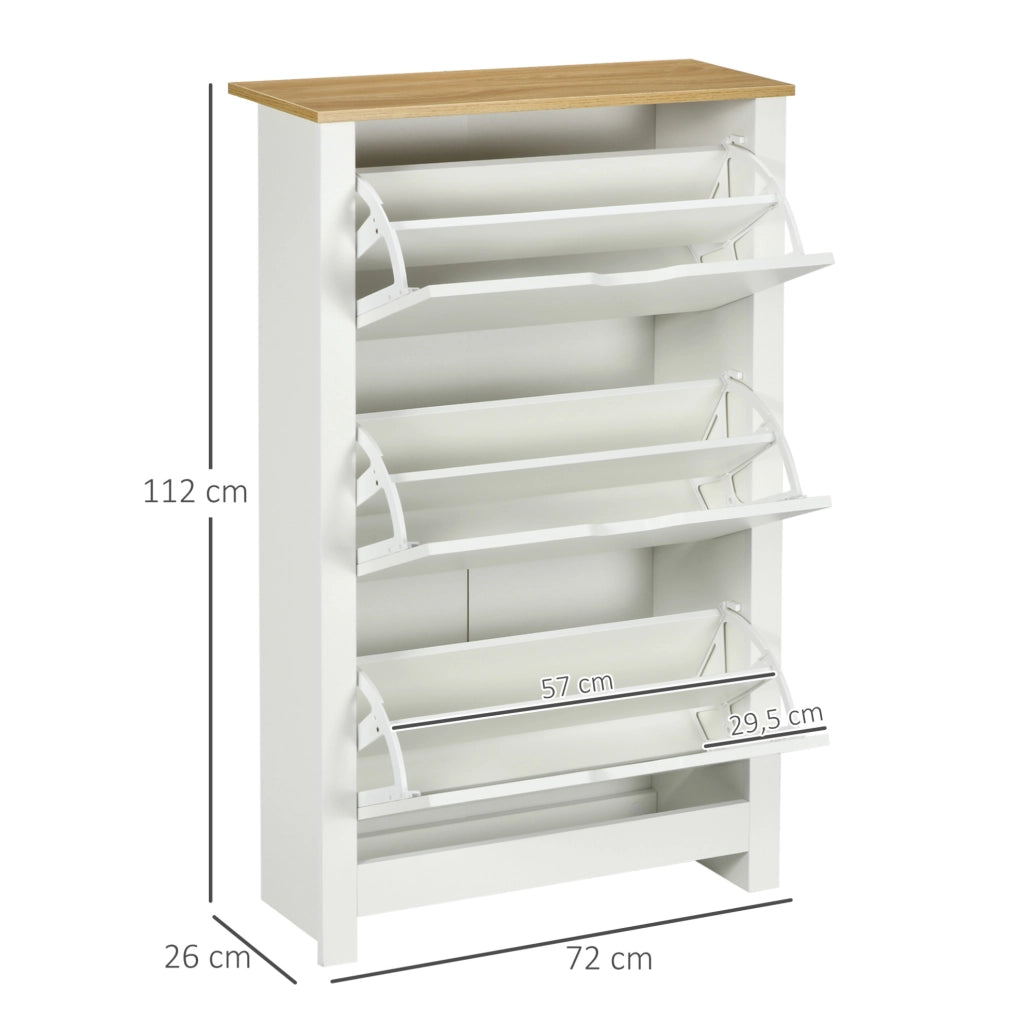 Scarpiera a 3 cassetti bianca 72 x 26 x 112 cm