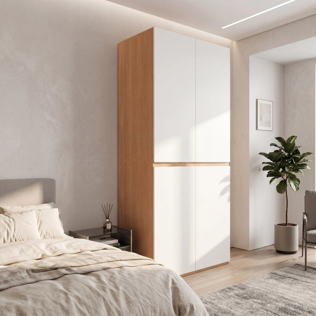 Armadio guardaroba con 3 cassetti portagioie e asta appendiabiti per camera da letto in MDF e pannello truciolare bianco
