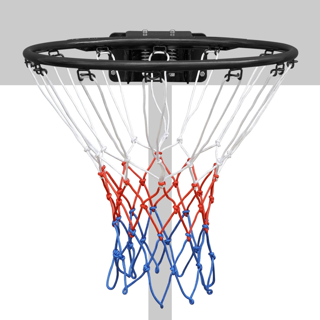 Canestro da Basket in Acciaio Nero 45,72 cm con Doppia Molla e Rete, per Installazione a Parete o a Terra, Uso Interno ed Esterno