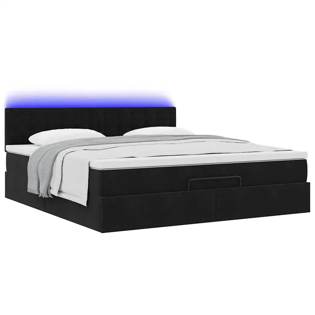 Struttura Letto Pouf con Materasso Nero 160x200 cm in Velluto 3312778