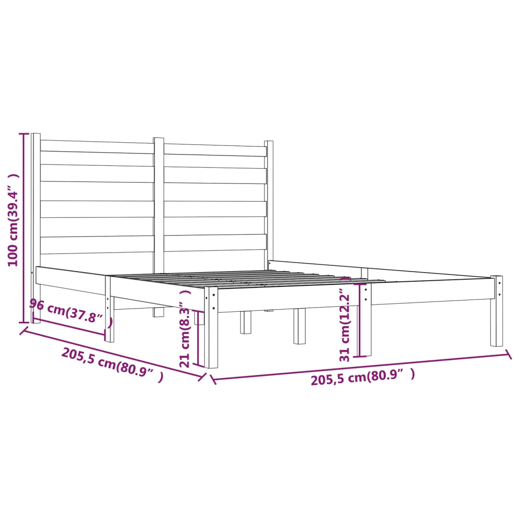 Letto matrimoniale | Letto per adulti | Giroletto Nero in Legno Massello di Pino 200x200 cm