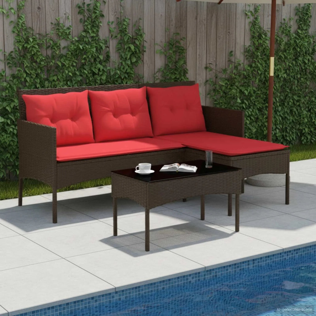 Set Divano da Giardino 2 pcs Marrone e Rosso polyrattan 4103809
