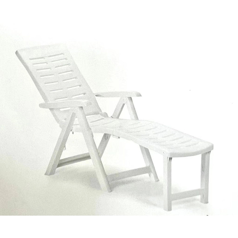 Trade Shop - Poltrona Lettino Prendisole Pieghevole Con Poggiapiedi Bianco 60x108x109 Cm 015933 -