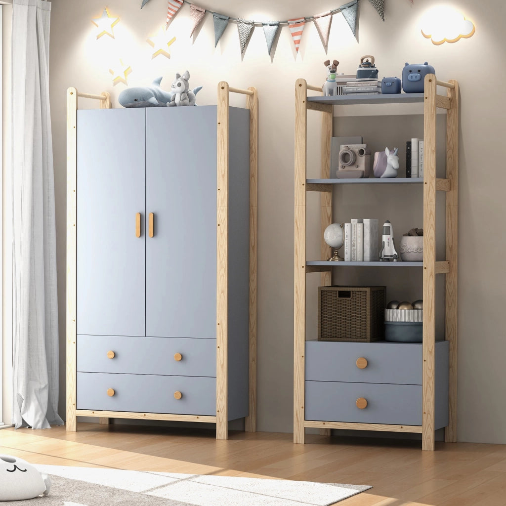 ARMADIO Combinato con Scaffale 90x45x180 cm Blu e Legno