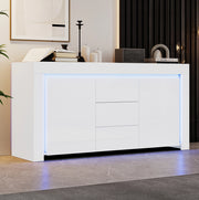 Credenza bianca lucida con 2 ante, 3 cassetti e LED