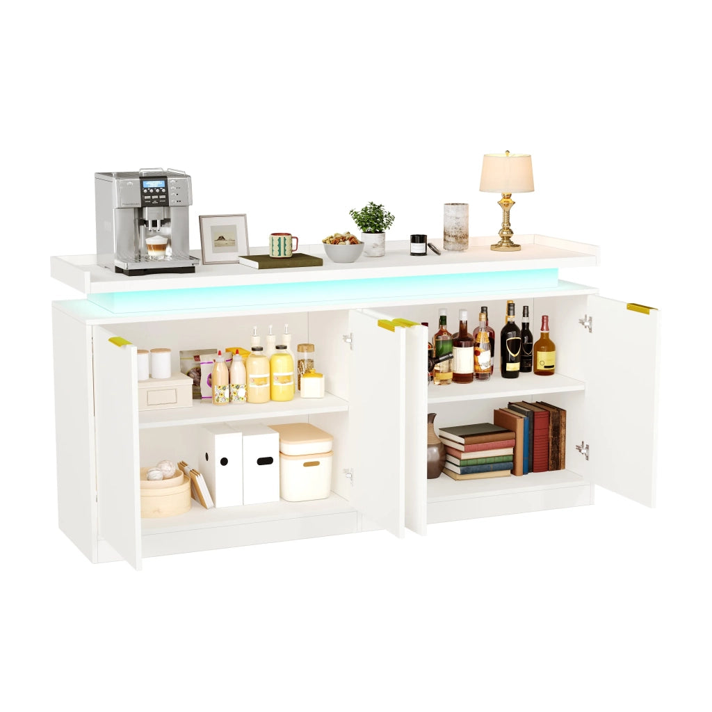Madia con 4 ante e illuminazione LED, credenza da cucina/soggiorno con ampio spazio contenitore, 160x39x83 cm