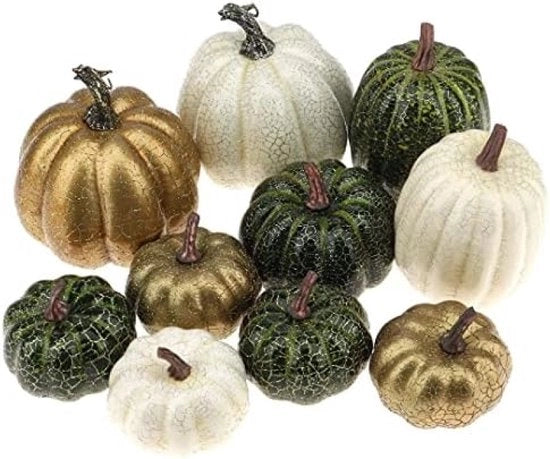10 Stck Kunstmatige Nep Pompoenen di alta qualità con colori misti, schiuma simulazione, decorazione di Halloween per la cucina e il giardino.