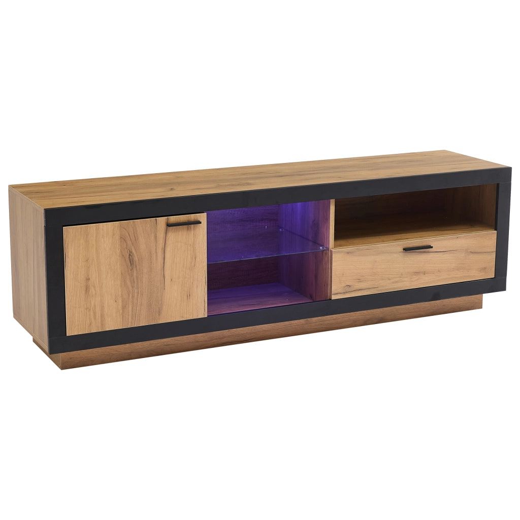 Mobile porta TV nero e rovere 160 cm con illuminazione LED RGB