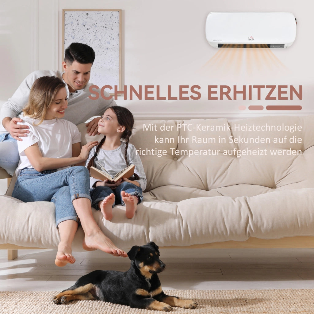 Termoventilatore da parete ceramico PTC 2000W con telecomando display LED timer 12h per bagno e casa