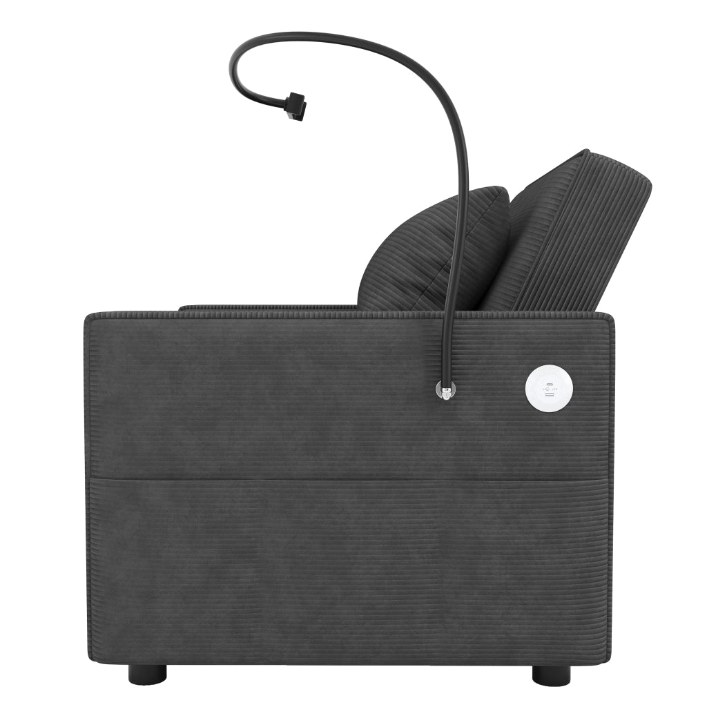 Poltrona letto 1 posto in velluto a coste grigio con schienale regolabile e USB-C