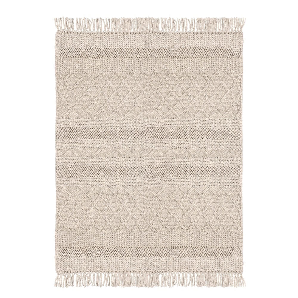 Tappeto in Lana Tessuto a Mano con Rombi e Frange 160x230 - MORGAN