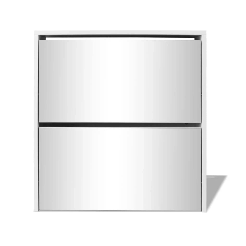 Scarpiera a 2 ripiani con specchio 63 x 17 x 67 cm bianco 02_0043381