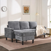 Divano ad angolo modulare 3 sedili 202x137 cm con pouf mobile 2 di USB USB - Portabicchieri C con tasche laterali lino Grigio