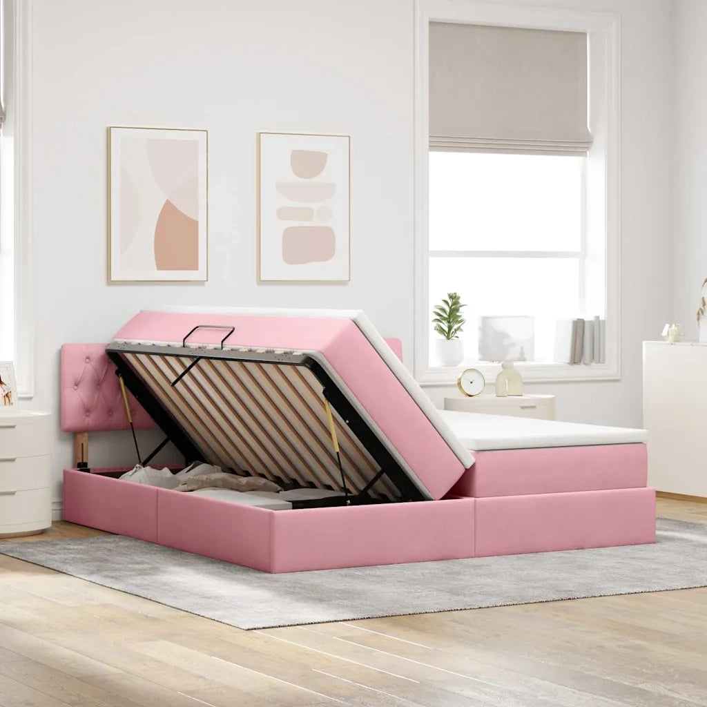 Letto con luci a strisce a LED Rosa 200 x 200 cm Velluto