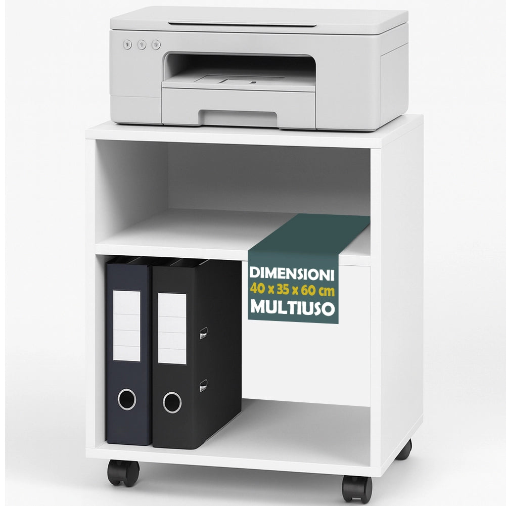 Mobile Ufficio Porta Stampante con Ruote Mobiletto Multiuso Bianco 40x35x60cm
