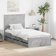 Struttura del letto con cassetto-Giroletto con contenitore-Rete del Letto Grigio cemento 90 x 190 cm 163151
