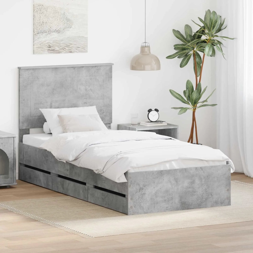 Struttura del letto con cassetto-Giroletto con contenitore-Rete del Letto Grigio cemento 90 x 190 cm 163151