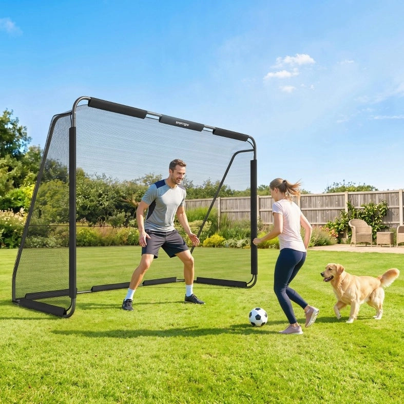 PORTA DA CALCIO 300x200 cm in Metallo Nera con Rete in Poliestere