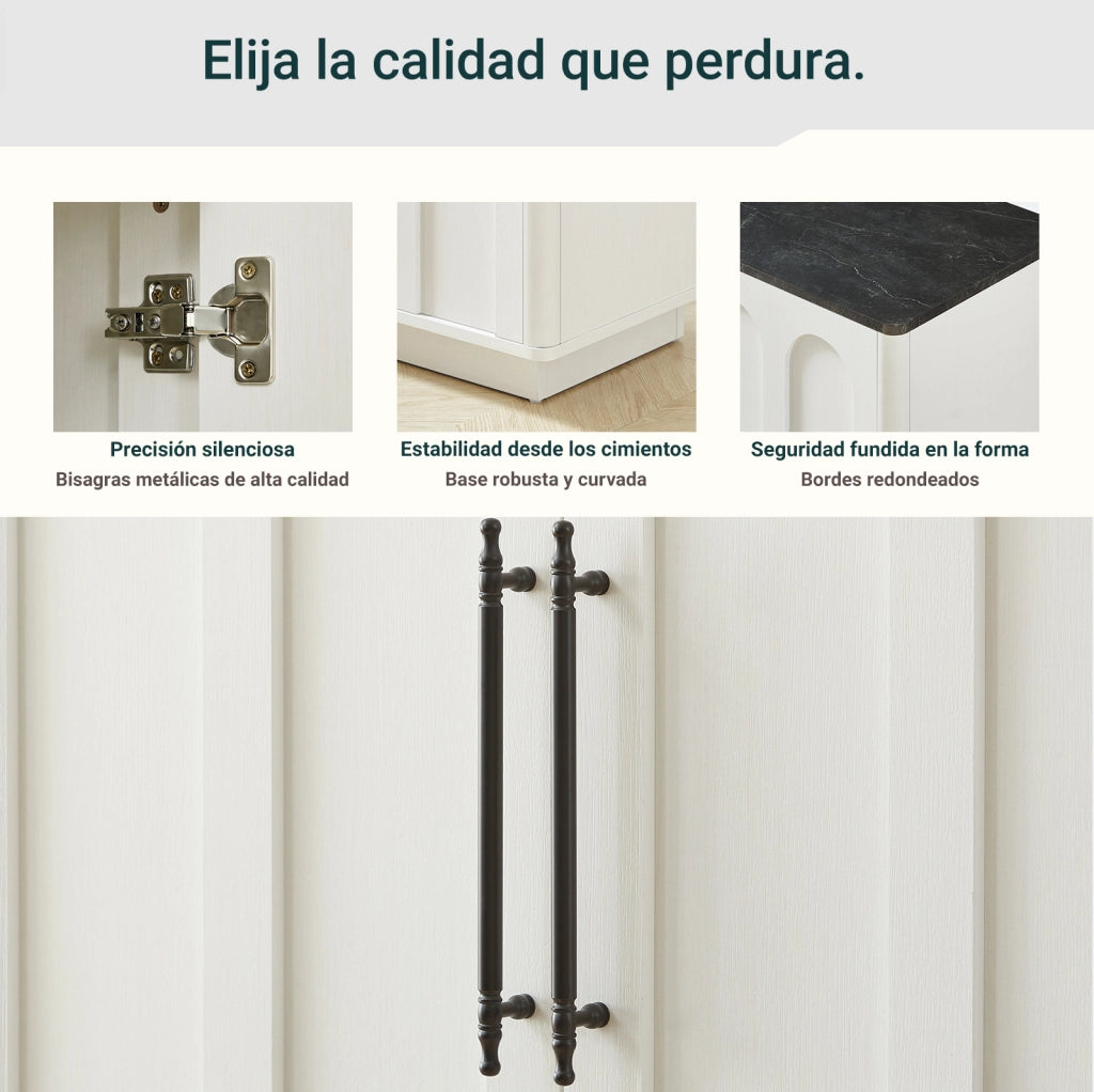 Sideboard con ante ad arco, 160 cm, MDF bianco e nero con cerniere soft-close e fissaggio anticaduta