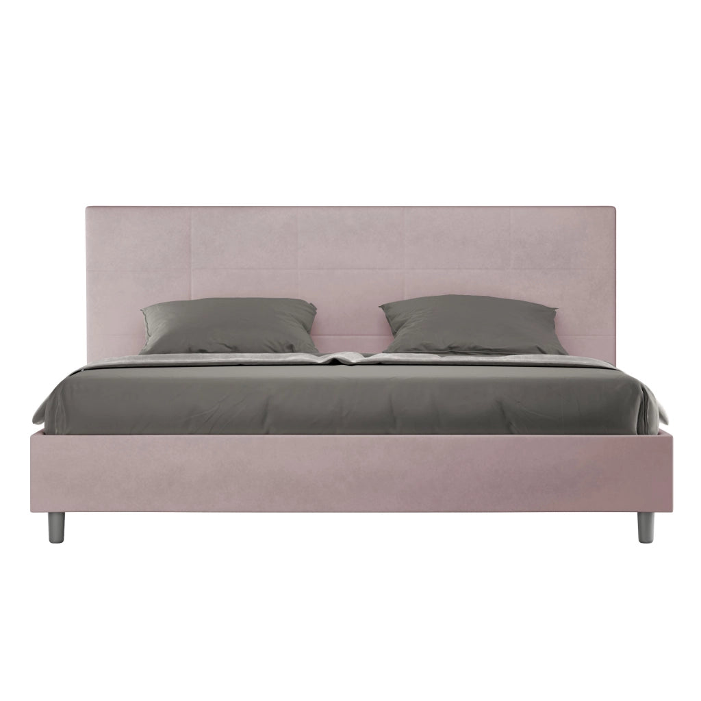 BS COM Letto matrimoniale king size senza rete imbottito 200x210 microfibra glicine