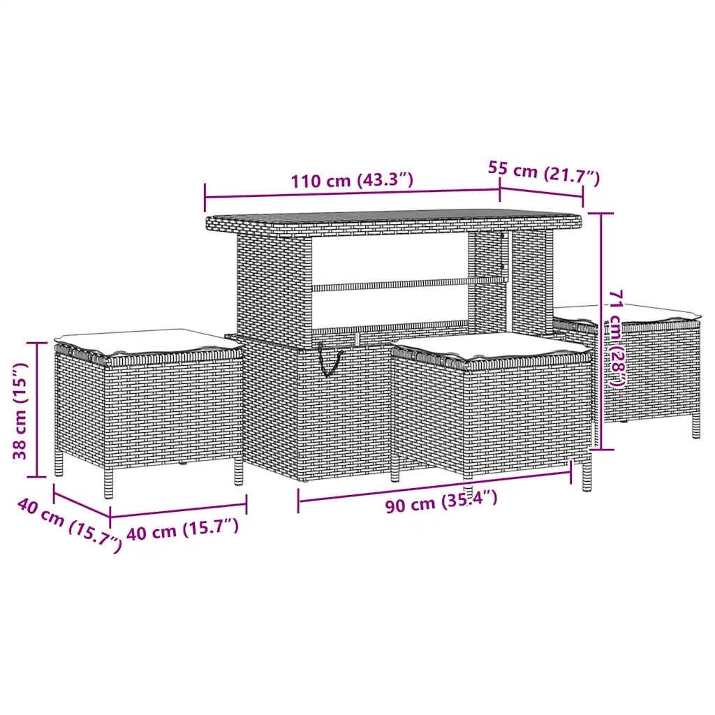 Set Divano da Giardino con cuscino 9 pcs Nero polyrattan 3362139