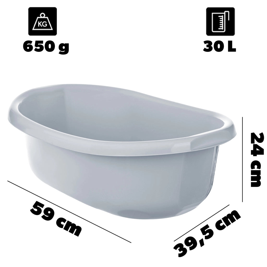 Bacinella per bucato in plastica KADAX, ovale, da 30 litri, con manici.