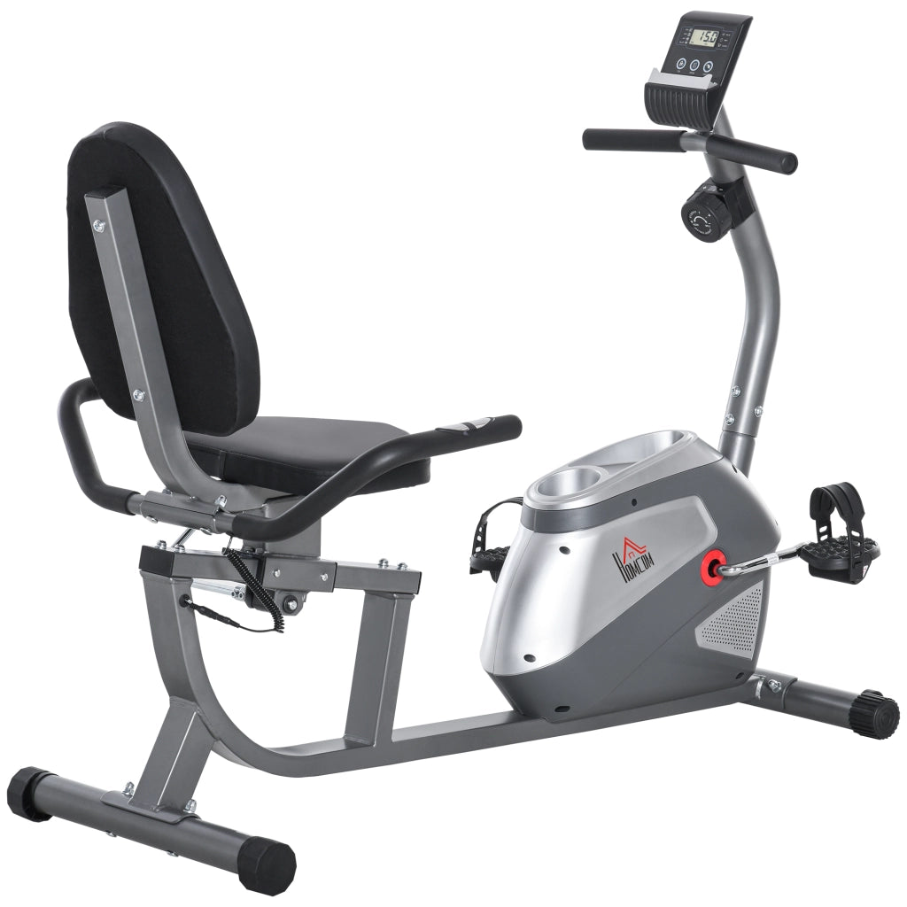 EasyComfort Cyclette Orizzontale con Seduta Regolabile, 8 Resistenze e Monitor LCD, 121.5-136x62.5x98cm, Grigio