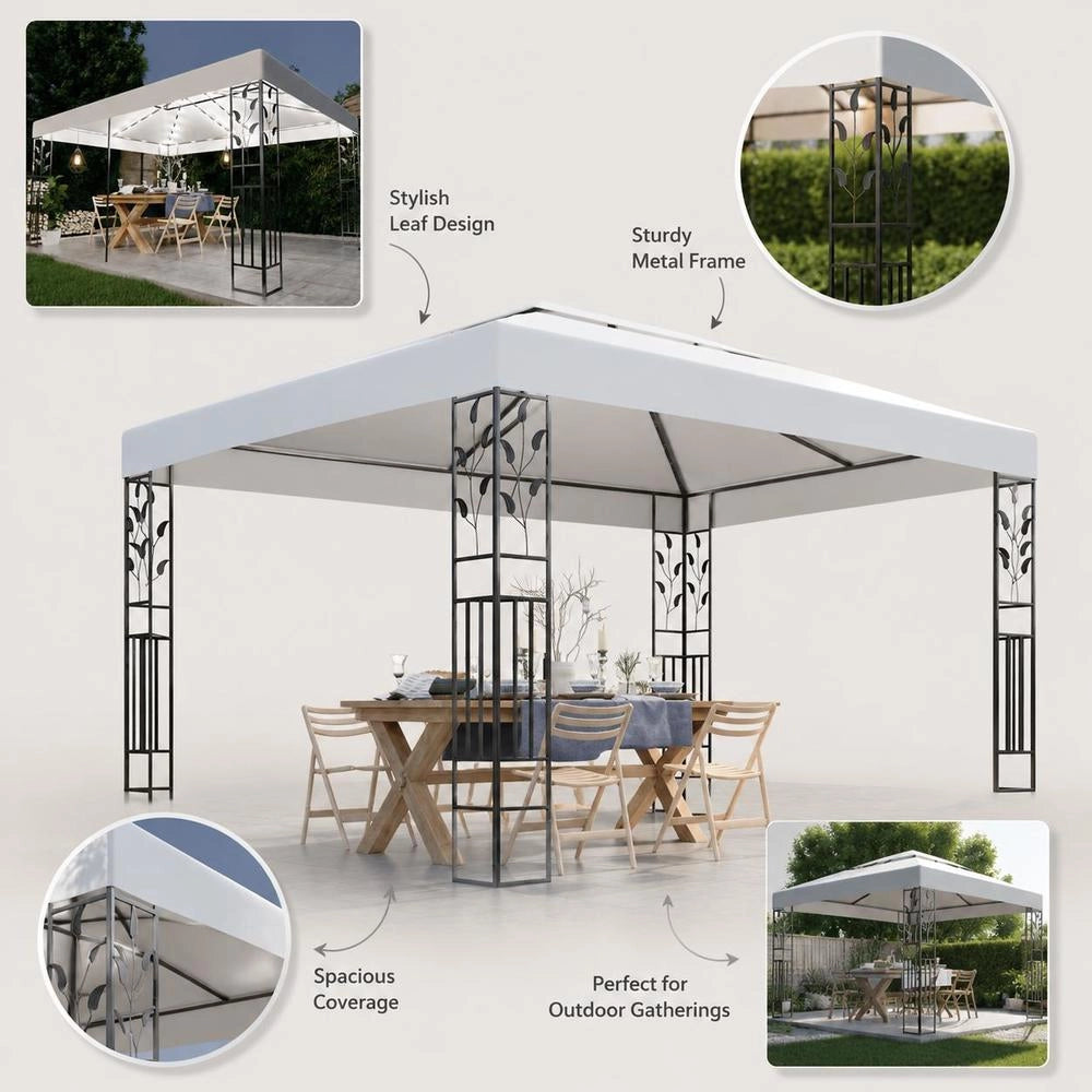 Pavilion With Double Roof & LED String Lights 3x4 M White