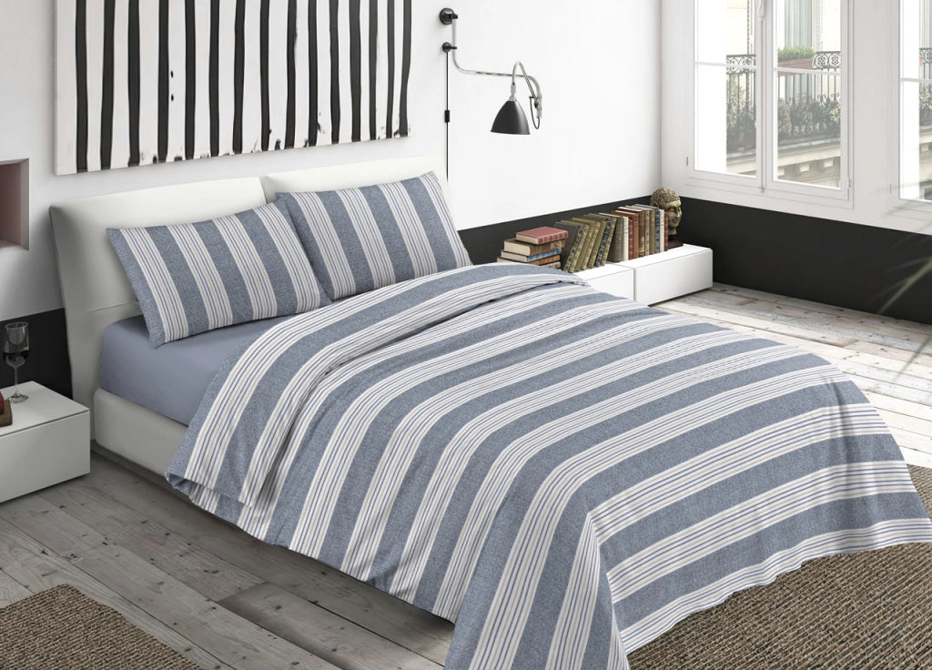 Sacco Copripiumino Piumone Letto In 100% Cotone Made Italy Vari Disegni RP - 1 Piazza - Righine Blu