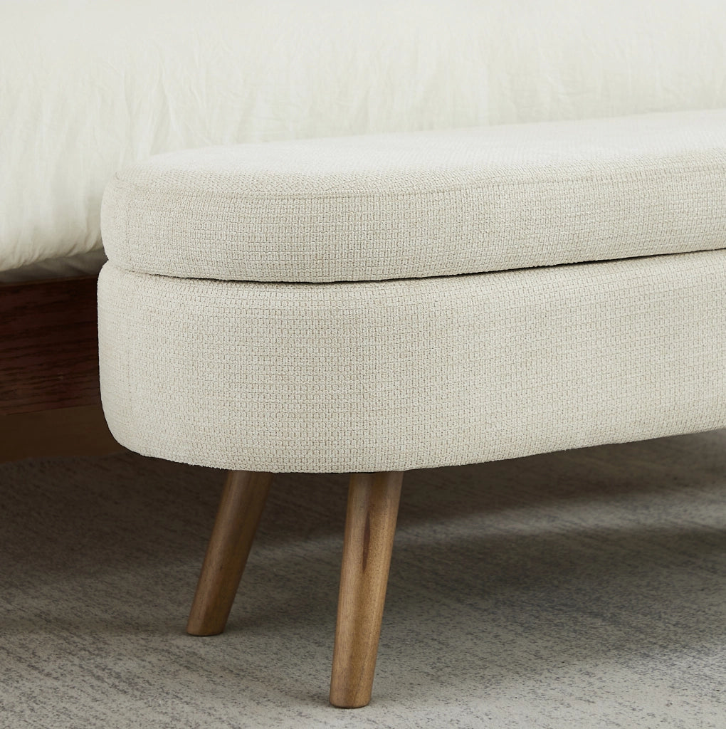 Panca Contenitore in Chenille 110 cm con Vano Ventilato Beige per Camera da Letto; Ingresso e Soggiorno