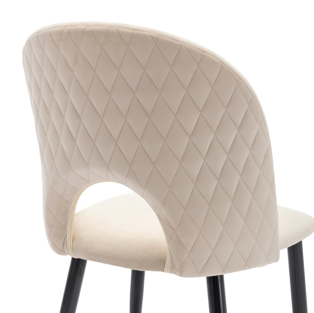 Set di 6 Sedie da Pranzo in Velluto Beige con Schienale a Rombo e Gambe Regolabili in Metallo