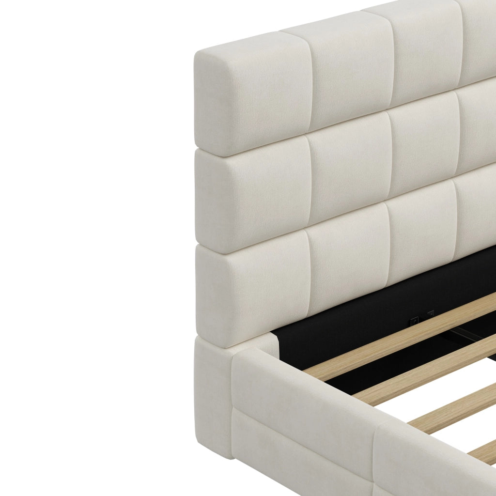 Letto imbottito 180 × 200 cm con testiera imbottita rivestito in velluto beige rete a doghe inclusa