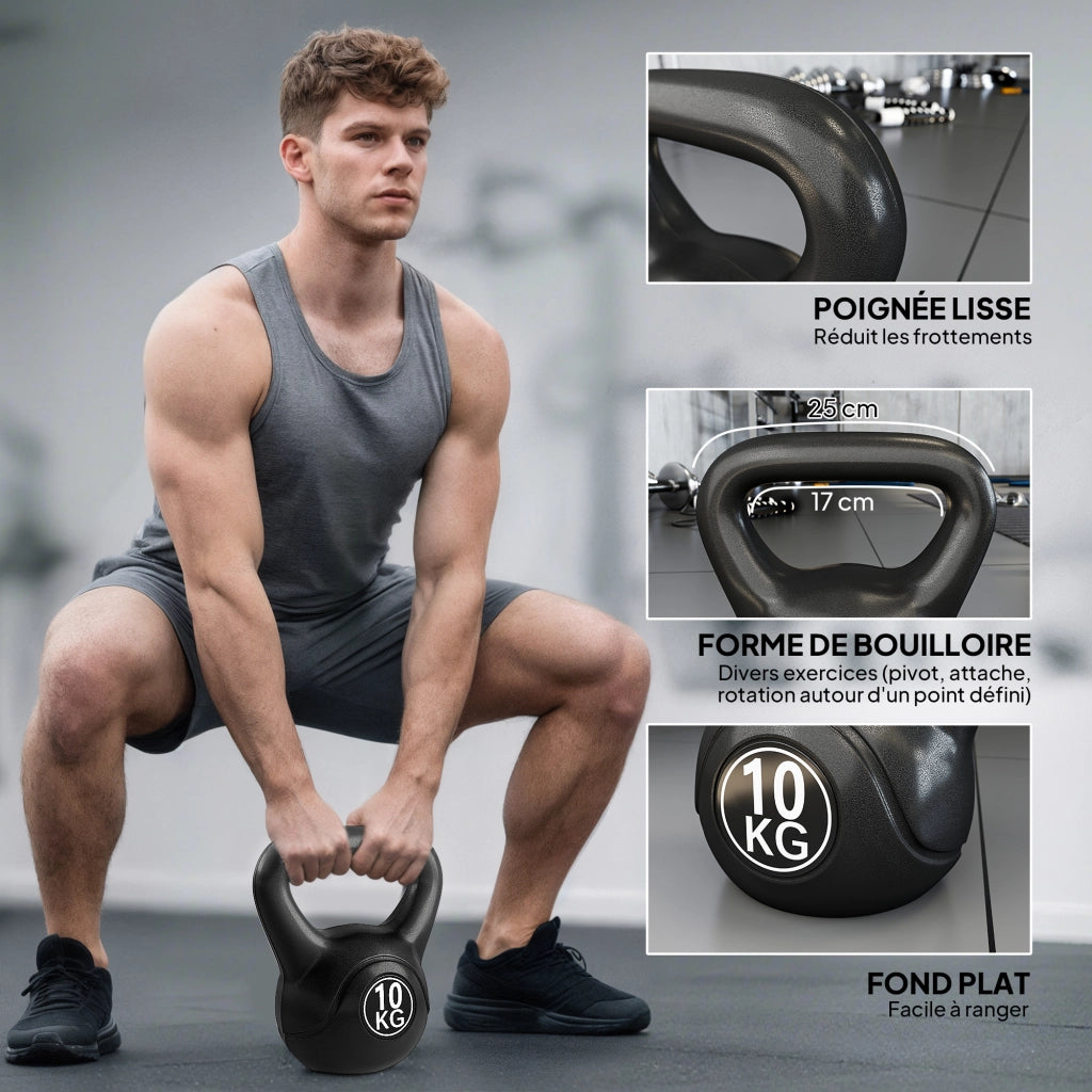 Kettlebell 10 kg ¨C Xylo ¨C Maniglia Ergonomica Nero 25x19x28 cm