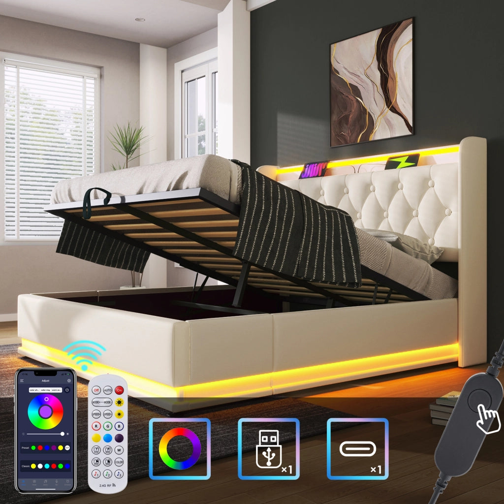 Letto matrimoniale bianco 160x200 cm con LED